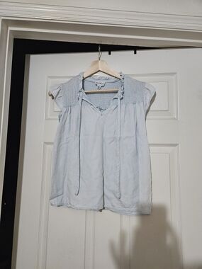 For The Republic Light Blue Smocked Yoke Tie-Front Camisole